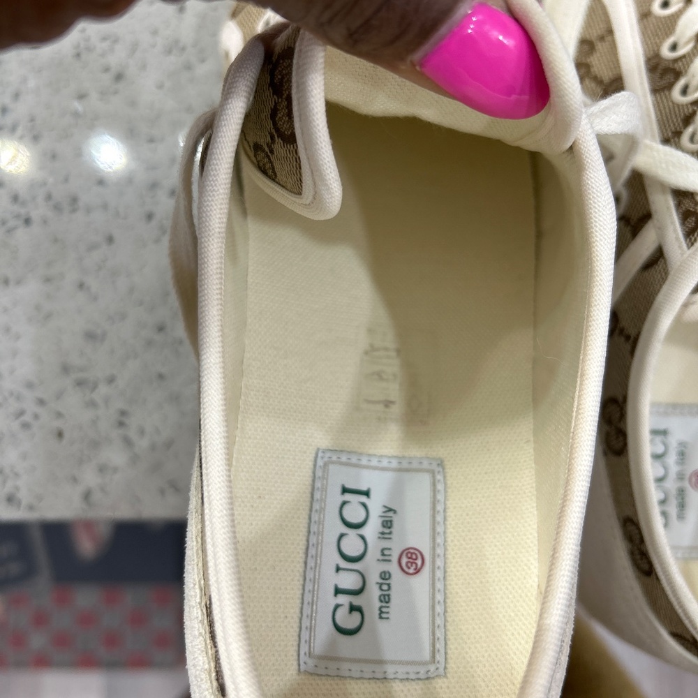 Update: More pics added…Authentic Gucci sneakers size 38 tan & white in color… - Picture 12 of 12